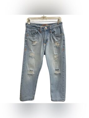 True Religion Light Blue Distressed Relaxed Jeans Size M